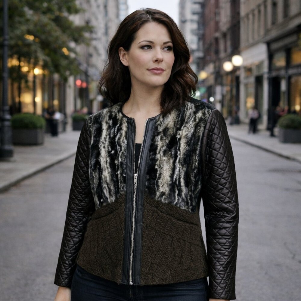 Preloved Patchwork Style Mixed Media Jacket Women… - image 1